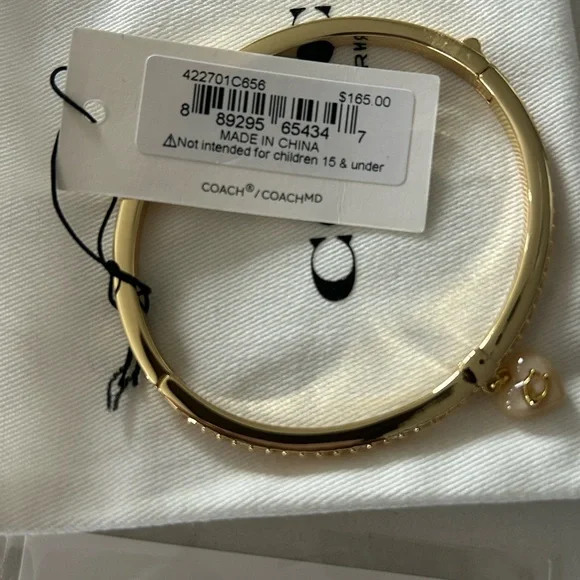 Coach viral pearl charm rhinestone gold hinge bracelet